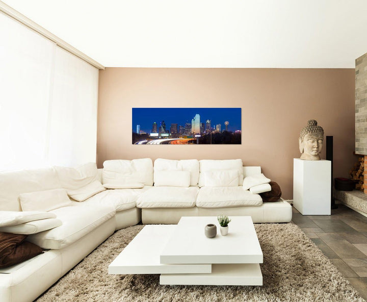 Paul Sinus Art Panoramabild auf Leinwand und Keilrahmen 120x40cm Texas Skyline Strasse Lichtspuren N