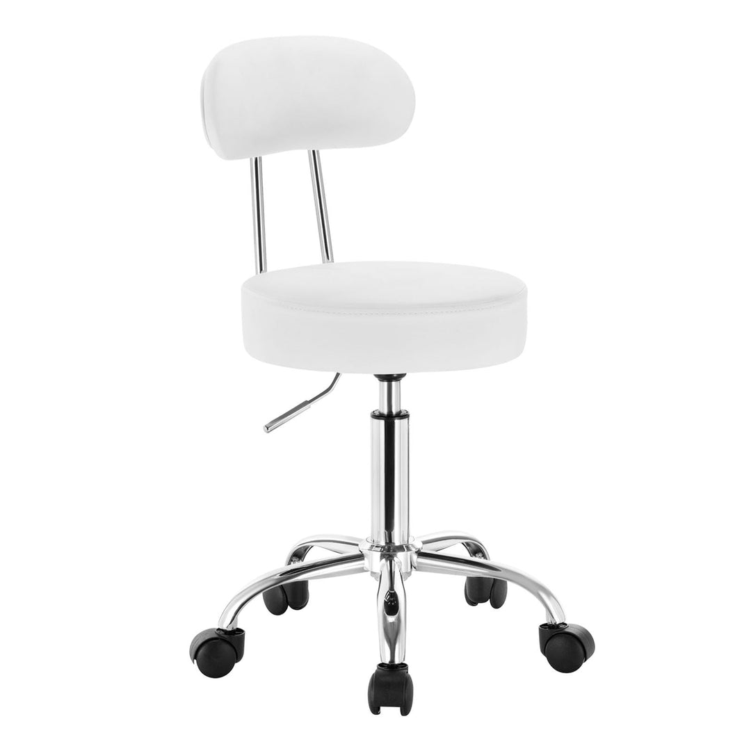 WOLTU Rollhocker Schminkhocker Hocker höhenverstellbar mit Rollen & Lehne Wolkenweiss Arbeitshocker