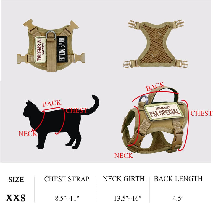 Taktisches Katzengeschirr für Spaziergänge, ausbruchsicher, weiches Netzgewebe, verstellbar, Haustie