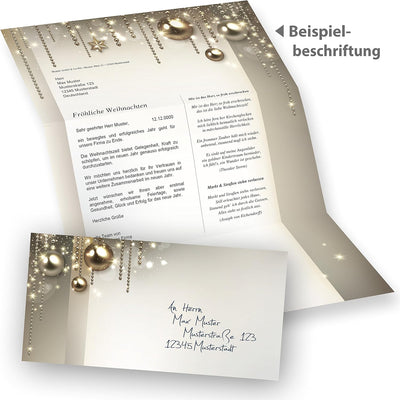 Briefpapier Weihnachten Set NOBLESSE 100 Sets elegantes Weihnachtsbriefpapier Design DIN A4 - mit Um