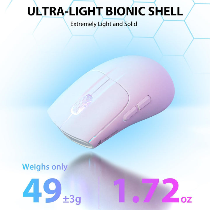 ATTACK SHARK X5 49g Leichtgewicht Funk Gaming Maus &amp; RGB Backlit-Weiss, Weiss
