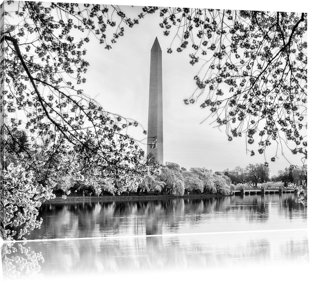 Pixxprint Monocrome, Jefferson Memorial, Format: 100x70 auf Leinwand, riesige Bilder fertig gerahmt