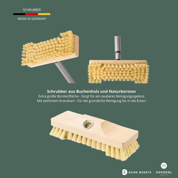 Schrubber mit Stiel / Teleskopstiel – Schrupper aus Holz mit Naturborsten – Ideal für die Reinigung