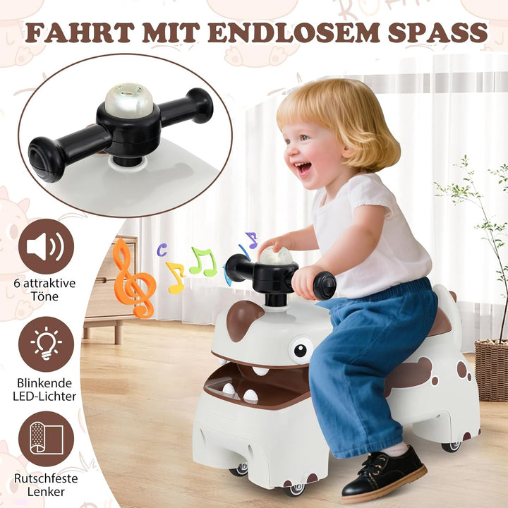 COSTWAY Rutschauto, Rutschfahrzeug mit Stauraum unter dem Sitz, Dinosaurier Schiebauto mit Lichter &