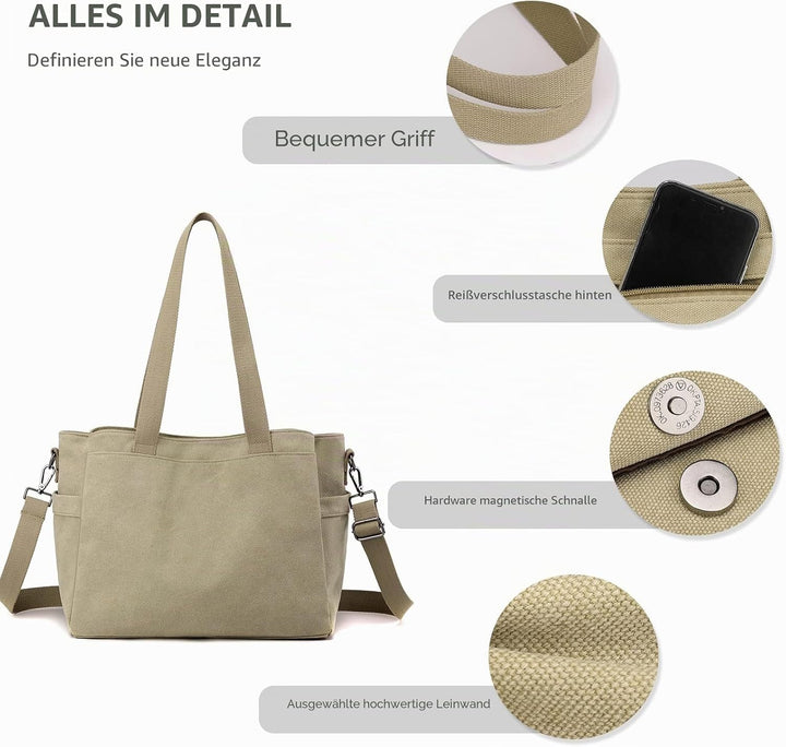 NICOLE &amp; DORIS Canvas Handtasche Damen Grosse Kapazität Tote Tasche Shopper Schultertasche Casual Um