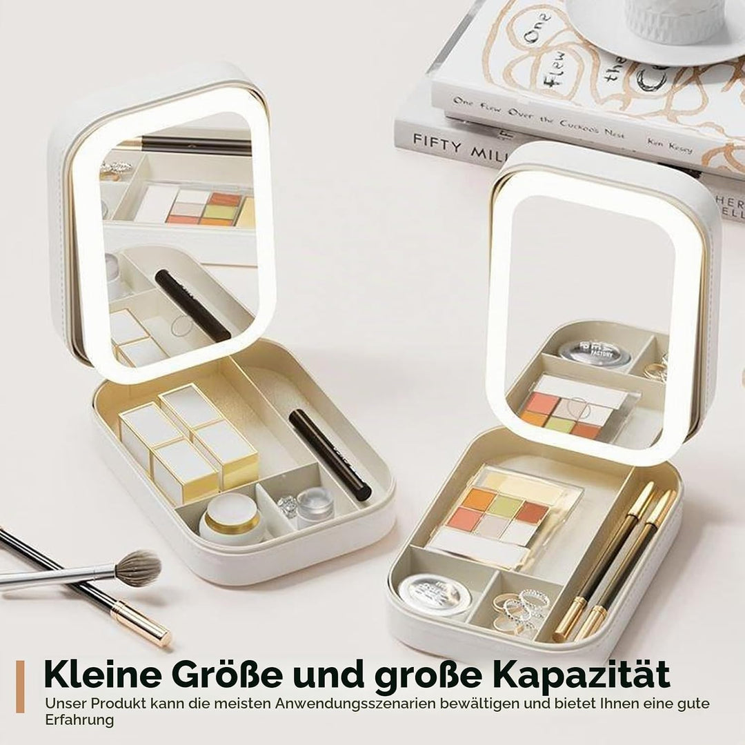 Vegena Make-Up-Aufbewahrungsbox Mit Lichtfüllendem Spiegel, Kosmetiktasche Mit Beleuchtetem Spiegel