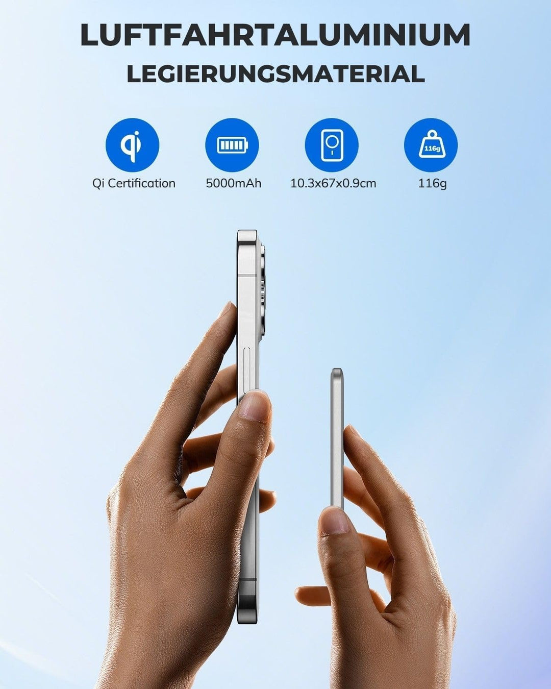 Magnetische Powerbank 5000mAh Ultra Slim Magnetisch - 22.5W Max Ultraschnelles Laden, Magnet-kompati