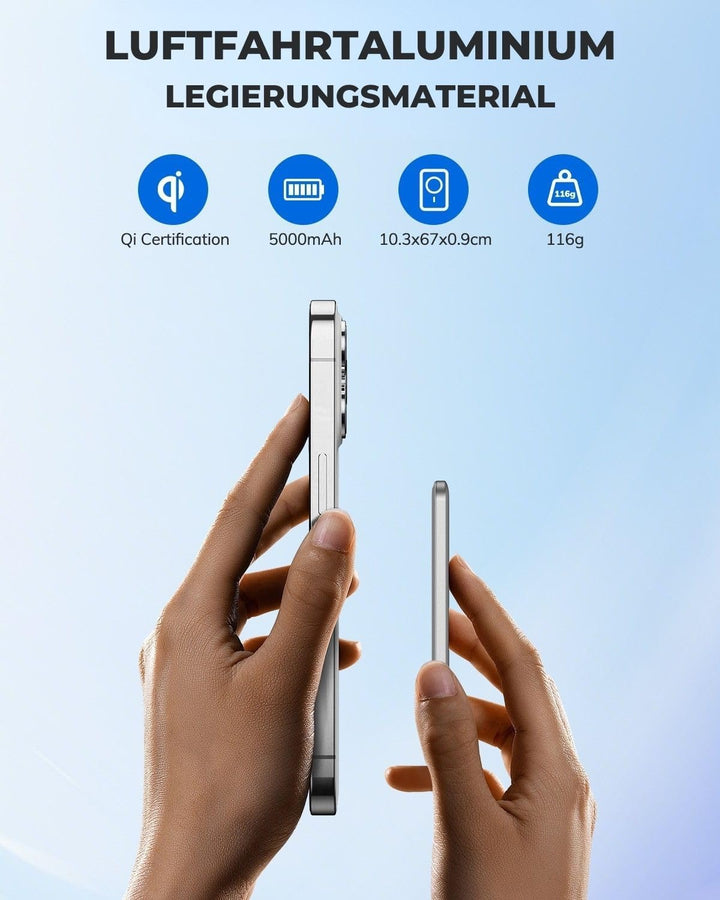 Magnetische Powerbank 5000mAh Ultra Slim Magnetisch - 22.5W Max Ultraschnelles Laden, Magnet-kompati