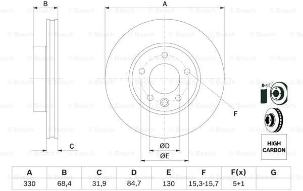 Bosch BD1113 Bremsscheiben - Vorderachse - ECE-R90 Zertifizierung - eine Bremsscheibe