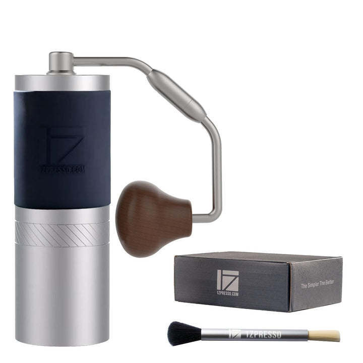 1Zpresso J Hand-Kaffeemühle Silber, Fassungsvermögen 35 g mit Edelstahl-Kegelmahlwerk und numerische