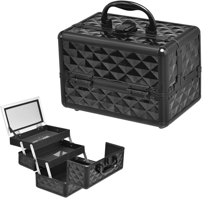 GIANTEX Kosmetikkoffer mit Spiegel, Beauty Make-up Case Schminkkoffer aus ABS und Aluminium, 2 auszi