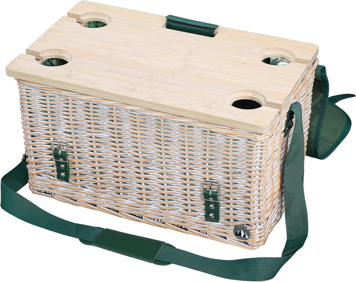 cilio Picknick-Korb Ponza, Für 4 Personen, Geflochtener Korb aus Weide, Deckel aus Bambus als Tisch