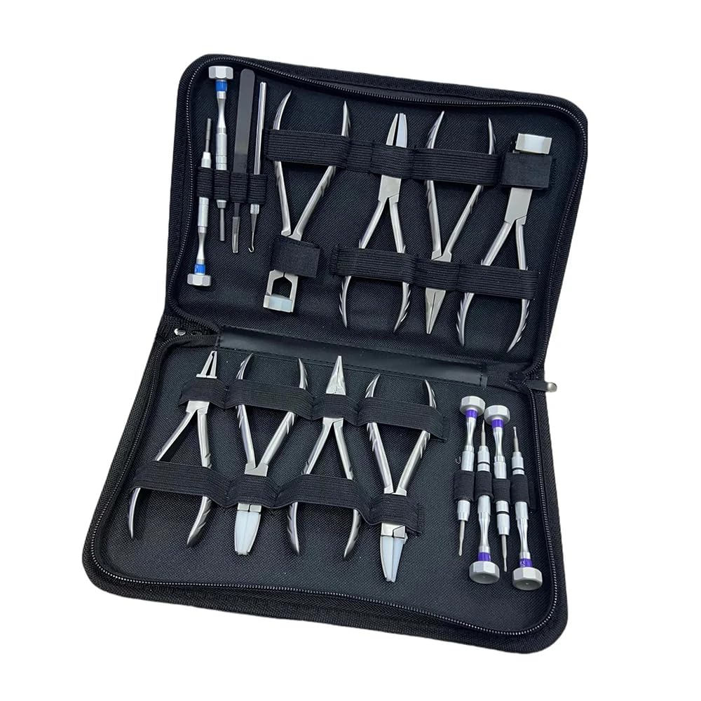 Toplionace Professionelles Brillenreparatur-Werkzeugset， 8 Zangen + 6 Schraubendreher mit Etui Zur O