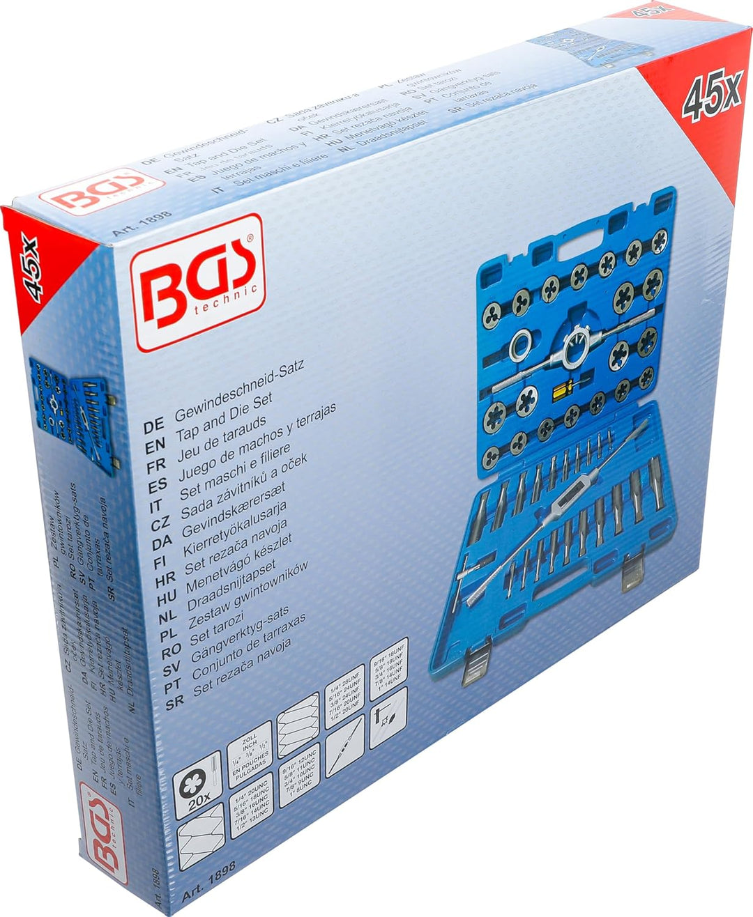 BGS 1898 | Gewindeschneid-Satz | 45-tlg. | 1/4" - 1" | Zoll | inkl. Kunststoff-Koffer 45-tlg. | Zoll
