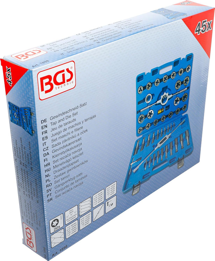 BGS 1898 | Gewindeschneid-Satz | 45-tlg. | 1/4" - 1" | Zoll | inkl. Kunststoff-Koffer 45-tlg. | Zoll