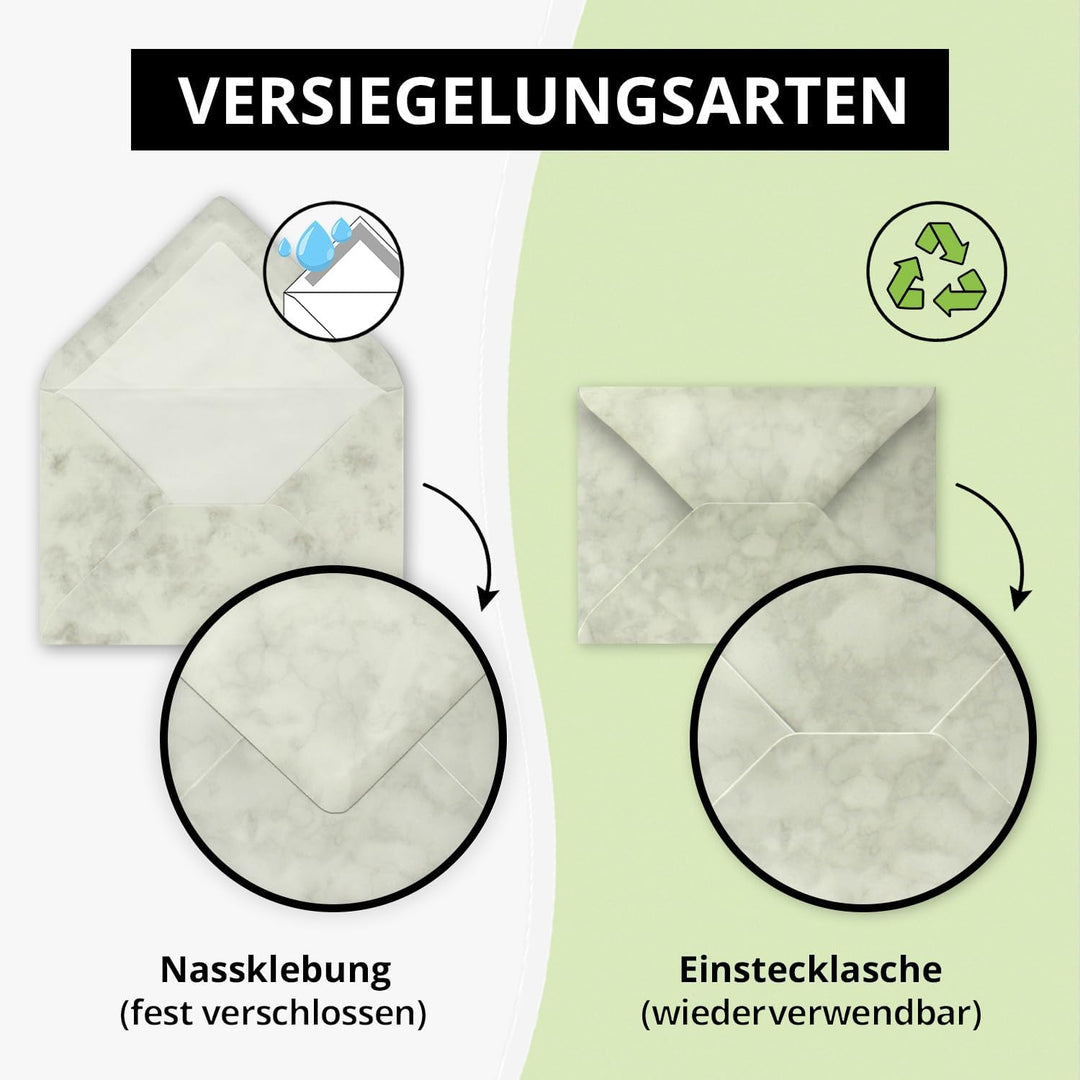 700 Briefumschläge Hellgrau marmoriert - DIN C6 - gefüttert mit weissem Seidenpapier - 90 g/m² - 11,