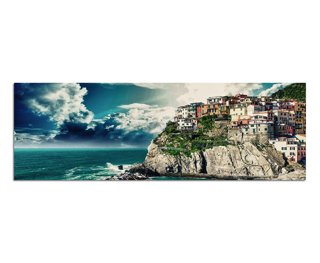 Paul Sinus Art Panoramabild auf Leinwand und Keilrahmen 150x50cm Italien Küstenstadt Meer Sonnenstra