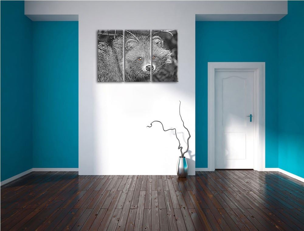 scheuer Waschbär schwarz/weiss Deluxe 3-Teiler Leinwandbild 120x80 Bild auf Leinwand, XXL riesige Bi