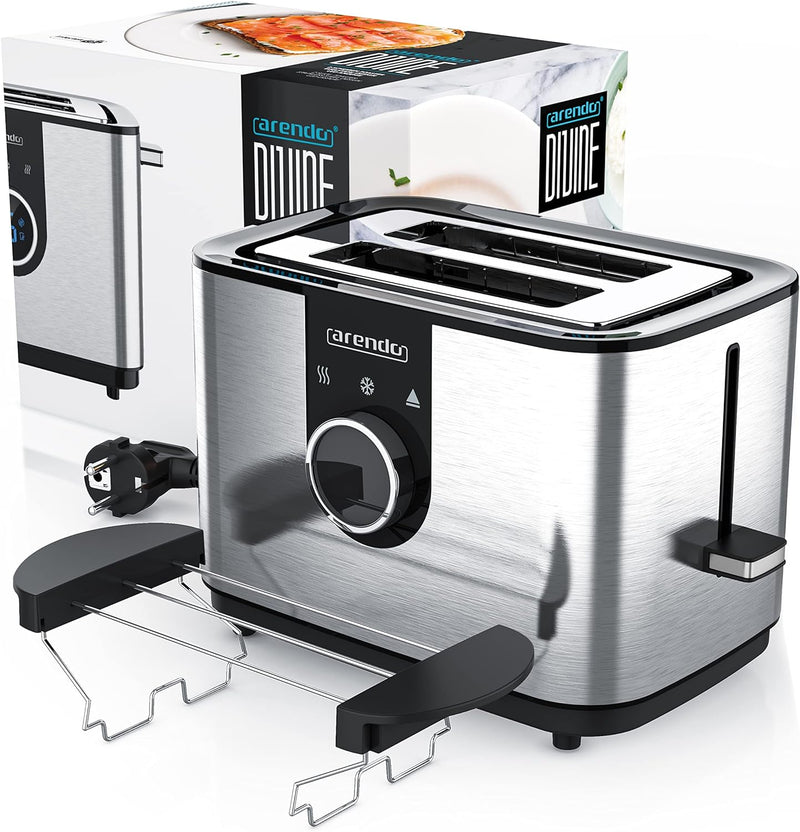 Arendo - Toaster Edelstahl digital - 2 Scheiben mit Brötchenaufsatz - 850 Watt - LED Anzeige – Drehk
