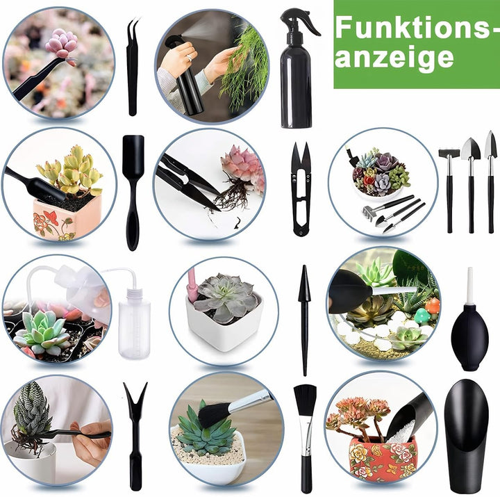 Bonsai Werkzeug Set 15 Stück mit wasserdichte Umtopfmatte & Aufbewahrungstasche,Mini Gartengeräte Ga