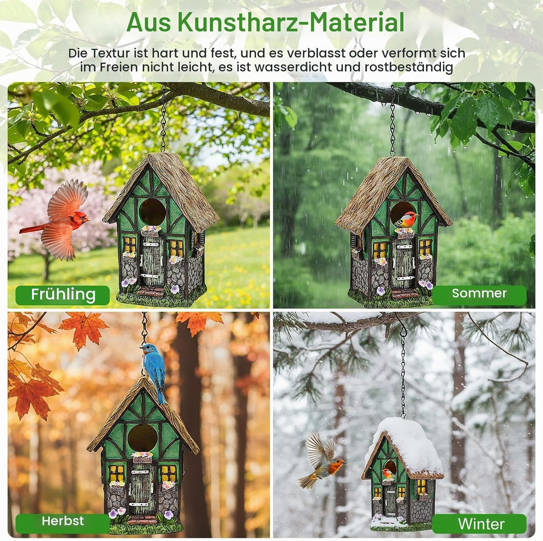 Cyiecw Harz Vogelhaus zum Aufhängen, Nistkasten für Vögel für Draussen Wetterfest, Stabiles Vogelhäu