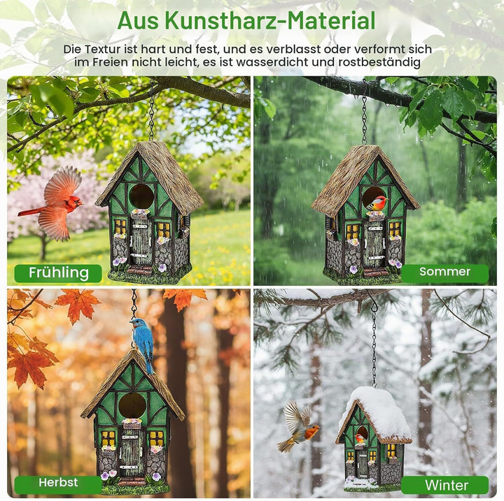 Cyiecw Harz Vogelhaus zum Aufhängen, Nistkasten für Vögel für Draussen Wetterfest, Stabiles Vogelhäu