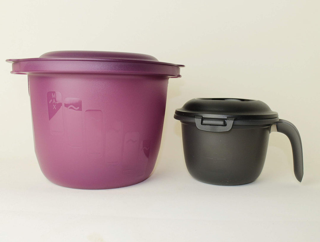 TUPPERWARE Mikrowelle 3,0L Pasta-Meister lila + 550ml Kleiner Reiskocher schwarz Mikro Micro + Pikie