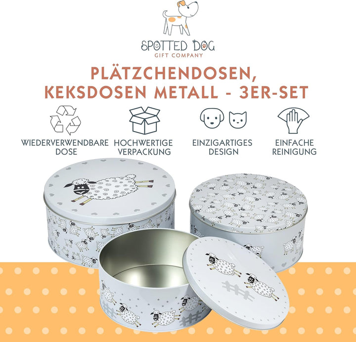 SPOTTED DOG GIFT COMPANY Keksdose Metall, Plätzchendose Set, 3-teilig Gebäckdose Rund für Gebäck Kuc
