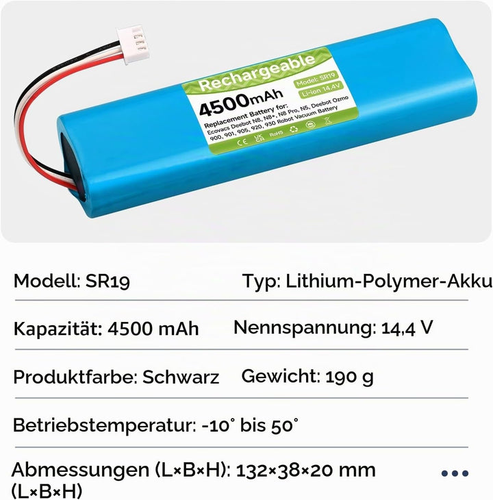 4500mAh/14.4V Ersatzakku für Ecovacs Deebot N8,N8+,N8 Pro,N8 Pro+, N5, for Ecovacs Deebot Ozmo 920/9