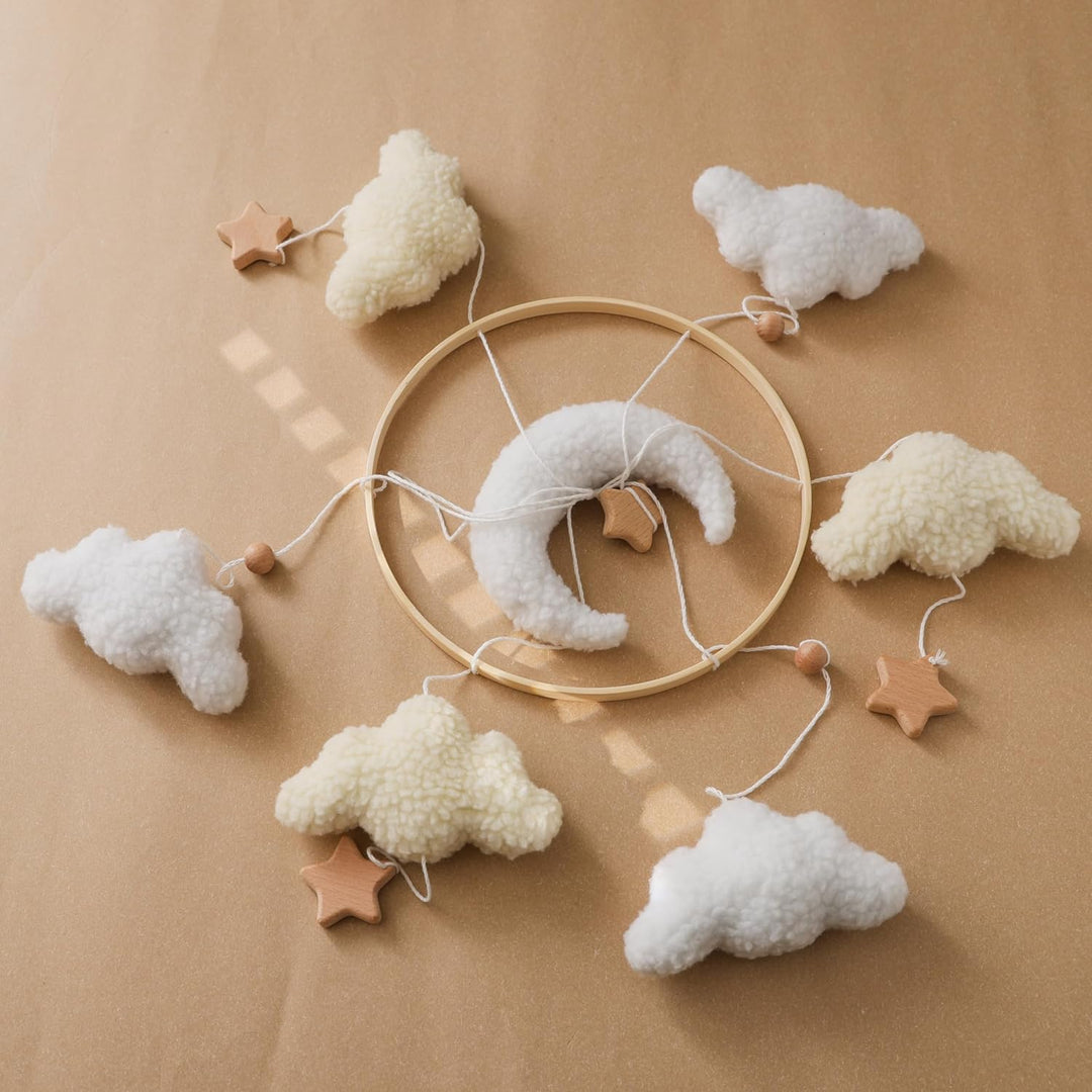 Baby Mobile für Babybett, Kuschelmond Filz Mobile Baby mit weichen Teddy-Elementen, handgemachtes Mo