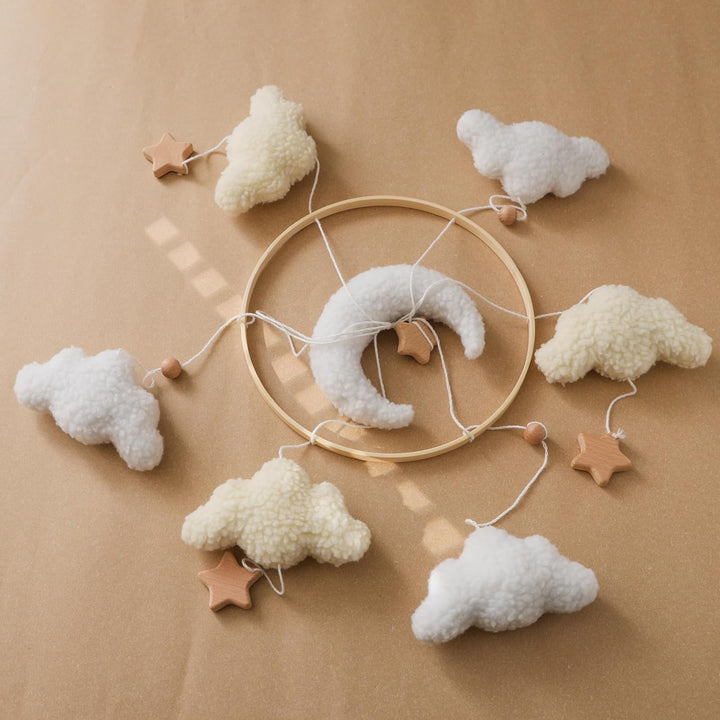 Baby Mobile für Babybett, Kuschelmond Filz Mobile Baby mit weichen Teddy-Elementen, handgemachtes Mo