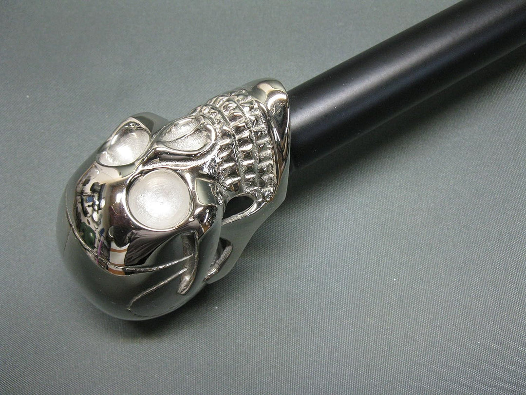 Edelstahl schwarz lackiert Gehstock Spazierstock Wanderstock 91cm Skull Totenkopf mit Metall Griff W