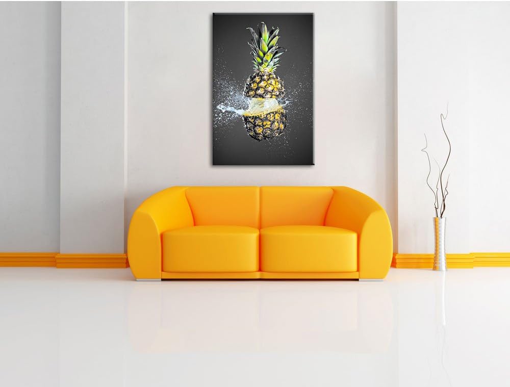 Pixxprint Ananas mit Wasser bespritzt B&W Detail, Format: 100x70 auf Leinwand, 100x70