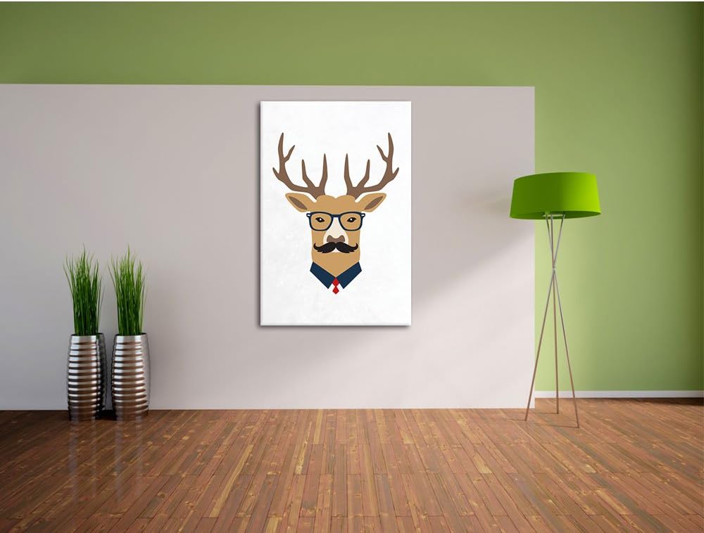 Pixxprint Hipster Hirsch als Leinwandbild/Grösse: 100x70 / Wandbild/Kunstdruck/fertig bespannt 70x10