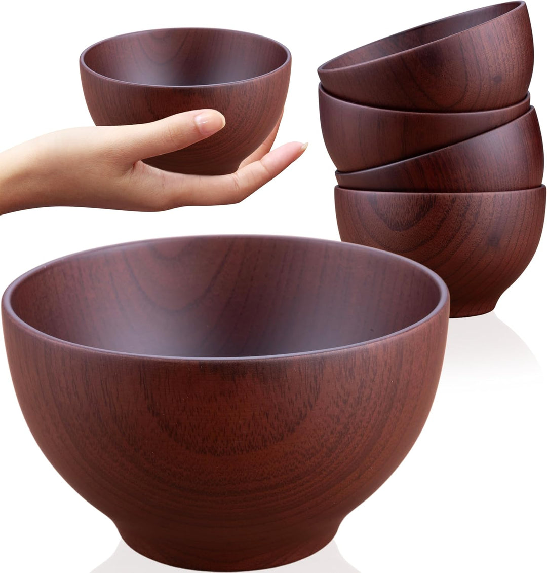 4er-Set: Japanische Suppenschalen bzw. Reisschalen aus Kastanienholz, 12 cm (Schwarzbraun)