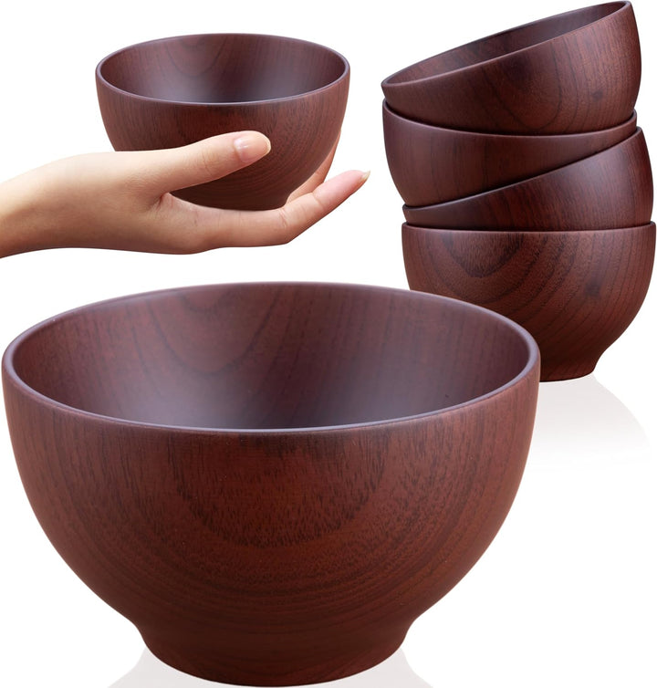 4er-Set: Japanische Suppenschalen bzw. Reisschalen aus Kastanienholz, 12 cm (Schwarzbraun)