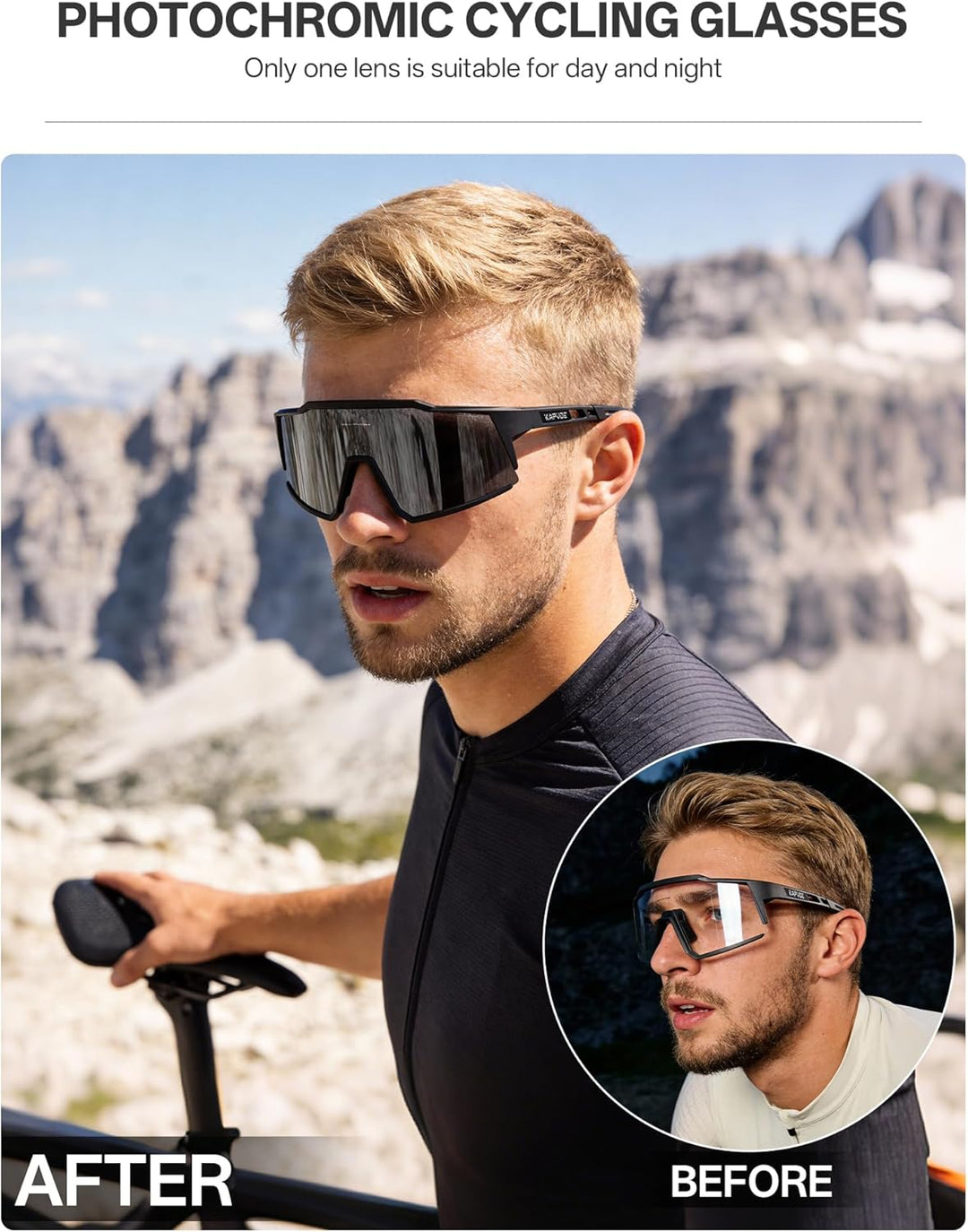 KAPVOE Photochromatische Selbsttönend Fahrradbrille TR90 Rahmen für Herren Damen Klar Sportsonnenbri
