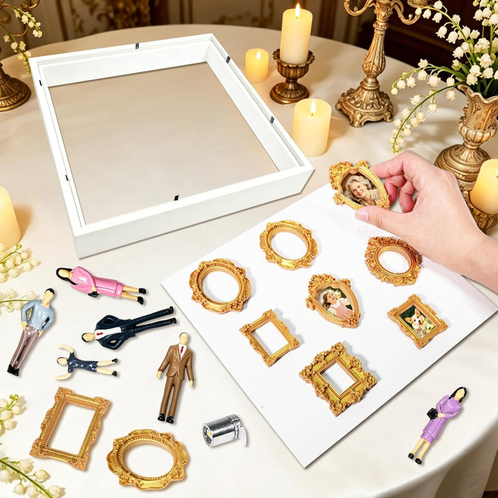 DIY Mini Museum Silhouetten Box mit LED, Mini Bilderrahmen Vintage, Shadow Box Bilderrahmen Set, Fot