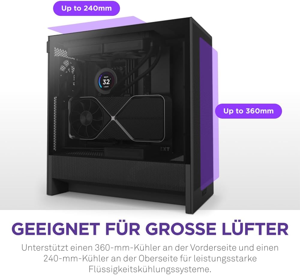 NZXT H5 Flow – Kompaktes ATX-Midi-Tower-PC-Gaming-Gehäuse – Hoher Luftstrom – 2 x 120 mm Lüfter inkl