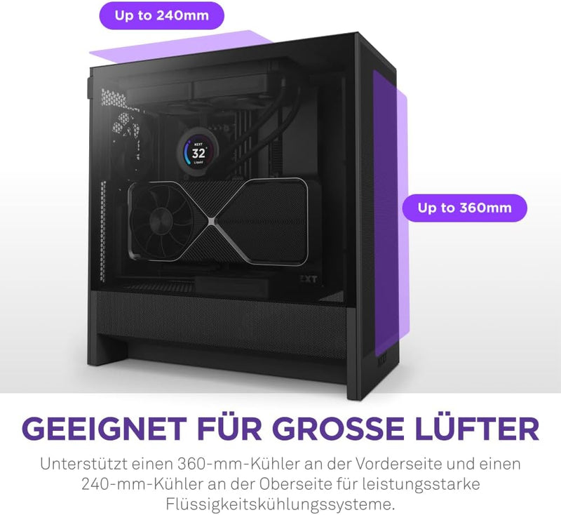 NZXT H5 Flow – Kompaktes ATX-Midi-Tower-PC-Gaming-Gehäuse – Hoher Luftstrom – 2 x 120 mm Lüfter inkl