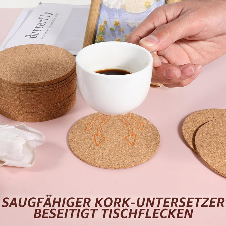 Untersetzer aus natürlichem Kork, Holz, Getränkeuntersetzer, Tee-, Kaffee-, Tassen-Matte, saugfähig,