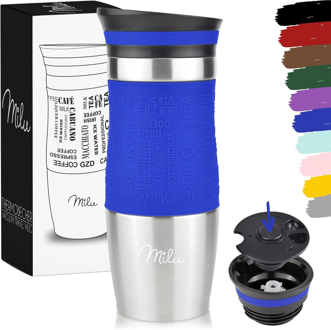 Milu Thermobecher Kaffee to go 370ml, 450ml Isolierbecher Kaffeebecher - 100% Auslaufsicher - Trinkb