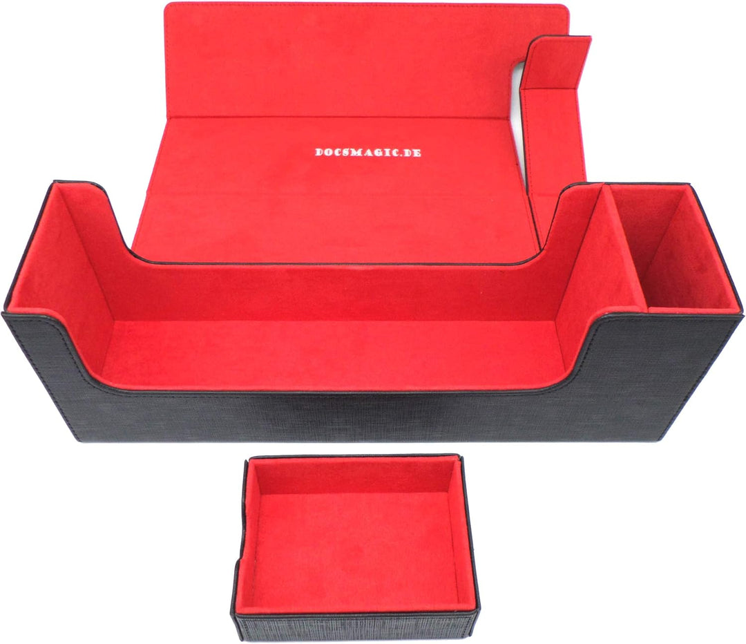 docsmagic.de Premium Magnetic Tray Long Box Black/Red Medium + 3 Flip Boxes - Schwarz/Rot Medium + 3