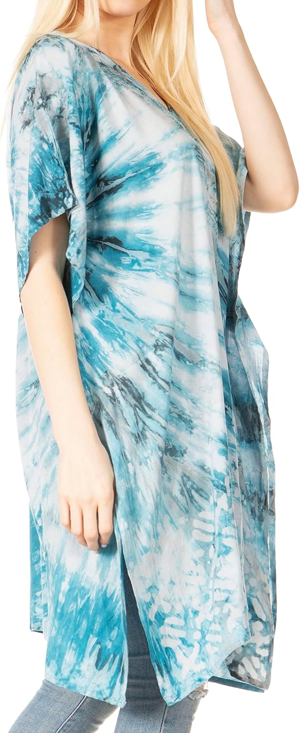 Sakkas Marcy Damen Kaftan Top Tunika Kleid V-Ausschnitt Lose Sommer Boho Swing Coverup Einheitsgröss