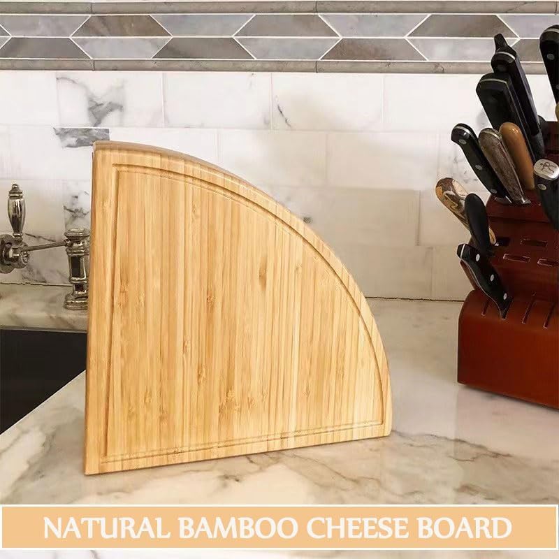 Bambus Käsebrett Set Runde Charcuterie Board, Käseplatte Gross Pizzateller Snackplatte Tortenplatte