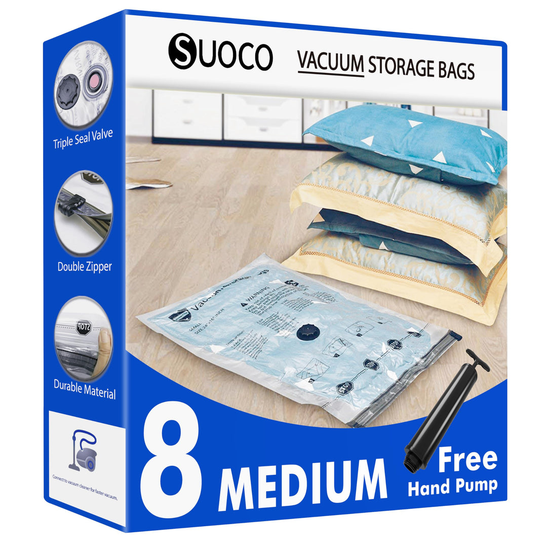 Suoco Vakuum-Aufbewahrungsbeutel, platzsparend, mit Reise-Handpumpe, 8 Stück 8 Medium-HPUMP, 8 Mediu