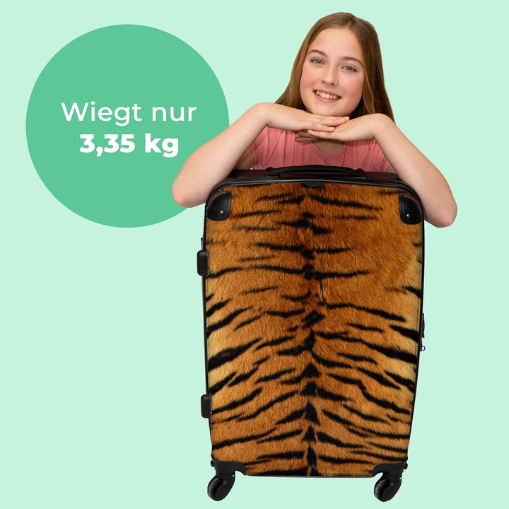 NoBoringSuitcases.com® Koffer gross Trolley Rollkoffer Reisekoffer mit 4 Rollen Fotokoffer - Tiger -