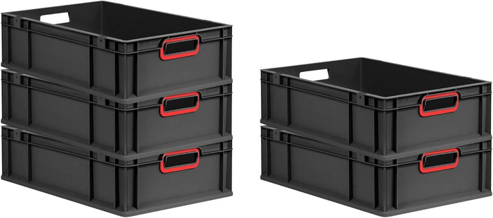 PROREGAL Eurobox NextGen Color | HxBxT 17x40x60cm | 34 Liter | Griffe rot offen | Schwarz | Eurobehä