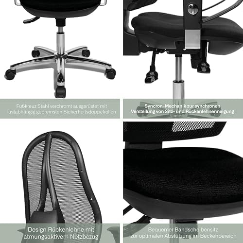 Topstar Open Point SY Deluxe, ergonomischer Syncro-Bandscheiben-Drehstuhl, Bürostuhl, Schreibtischst