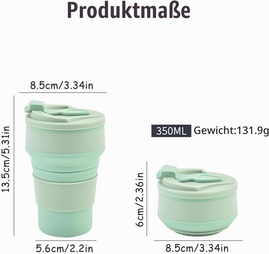 Faltbarer Reisebecher, Silikon, mit Deckel, 350ml, 4 Stück | Wiederverwendbar, Für Camping, Für Wand